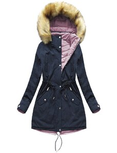 MHM Tmavě modro-růžová oboustranná dámská zimní bunda s kapucí (W211)