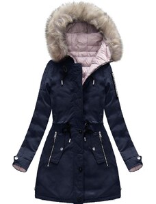 SPEED.A Tmavě modro-růžová oboustranná dámská zimní bunda s kapucí (W631)