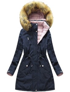 MHM Tmavě modro-růžová oboustranná dámská zimní bunda s kapucí (W213BIG)