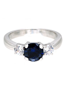 A-diamond.eu jewels Prstýnek stříbrný trojice safírově modrý kamínek