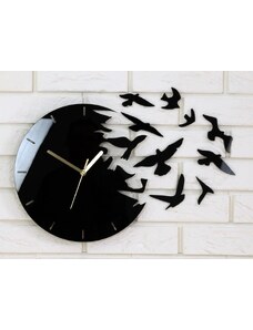 M.Clock Nástěnné designové hodiny ptáci 30x45cm černé