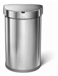 Bezdotykový odpadkový koš Simplehuman - 45 l, půlkulatý, matná ocel, FPP, kapsa na sáčky