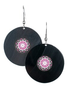 Lovemusic Visací náušnice vinyl - černé - Mandala růžovočerná: Růžová