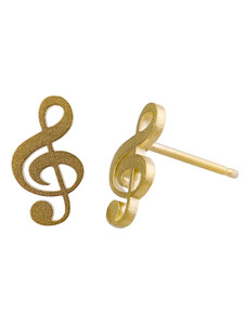 Lovemusic Ocelové náušnice pecky - Houslový klíč - Gold