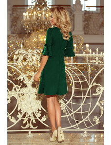 numoco Dámské trapézové šaty v lahvově zelené barvě s rozšířenými rukávy model 6710835