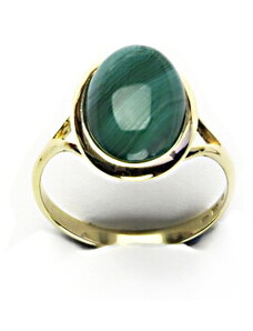 Čištín s.r.o. Zlatý prsten, přírodní zelený achát barvený, žluté zlato, T 1454