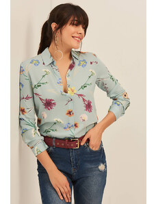 Olalook Women's Blue Floral Viscose Shirt