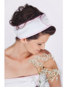 MaryBerry Bílo-růžová pruhovaná kosmetická čelenka