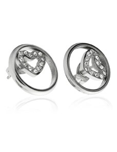 BM Jewellery Náušnice kroužky se zirkonovým srdcem 1,4 cm z chirurgické oceli S590050