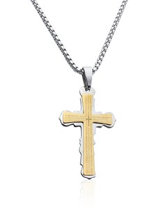 BM Jewellery Náhrdelník křížek s nápisy gold z chirurgické oceli S589150
