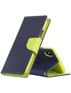 Pouzdro / kryt pro iPhone XS MAX - Mercury, Fancy Diary Navy/Lime