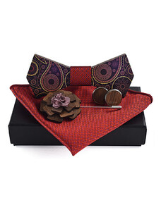 Gaira Dřevěný motýlek s kapesníčkem a manžetovými knoflíčky a broží 709061
