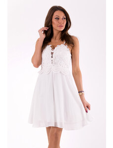 Krátké, lehké šaty na ramínka s volnou sukní a krajkou-EVA&LOLA