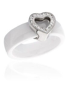 Dámský keramický prsten srdce se zirkony BLACK&WHITE S625100