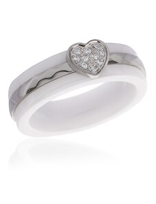 Dámský keramický prsten srdce se zirkony BLACK&WHITE S627100