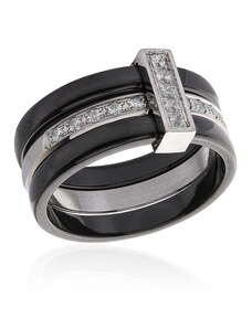 Dámský černý keramický prsten se zirkony BLACK&WHITE S632100