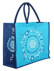 The Spirit of OM nákupní jutová taška s květem života - tyrkysovo-modrá