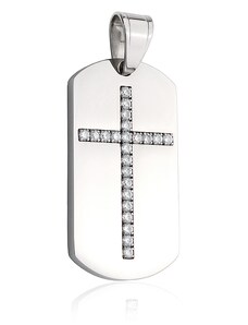 BM Jewellery Stříbrný přívěsek psí známka se zirkonovým křížkem S634090
