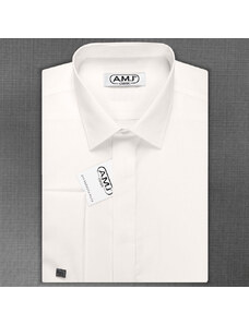 Pánská košile AMJ na manžetové knoflíčky, smetanová JDSA016MK, dlouhý rukáv, slim fit