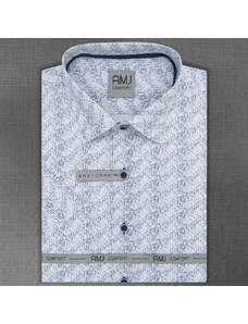 AMJ Pánská košile bavlněná, žíhaná modrá na bílé VKSBR1068, krátký rukáv, slim fit