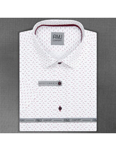 AMJ Pánská košile bavlněná, vínová zrníčka na bílé VKSBR1063, krátký rukáv, slim fit