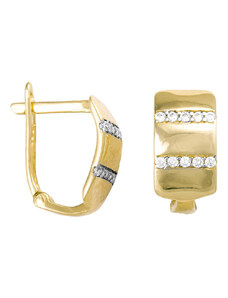 GEMMAX Jewelry Zlaté náušnice půlkruhy s čirými zirkony GLECB-10941