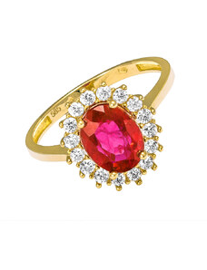 GEMMAX Jewelry Luxusní zlatý dámský prsten s rubínem a bílými zirkony-55 GLPYRB-55-14741