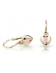 GEMMAX Jewelry Zlaté dětské náušnice na brizuru Cutie srdíčka C1556 Pink GBEYR-00235