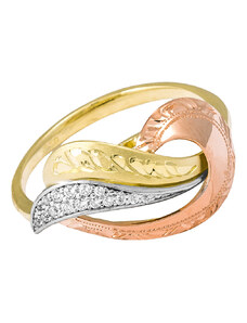 GEMMAX Jewelry Zlatý prsten Filip Horák model 3109 - bílé zirkony, žluto-bílo-červené zlato vel.62 GLRCB-62-12281