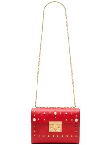 Glamorous by GLAM Dámská kožená crossbody kabelky s perličkami - červená