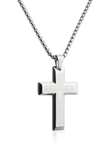 BM Jewellery Náhrdelník stříbrný kříž s nápisem z chirurgické oceli S692150