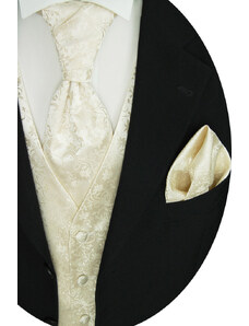 Svatební vesta Beytnur 34-1 kravata, plastron a kapesníček - krémová