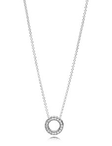 PANDORA náhrdelník Pavé kroužek s logem Pandora