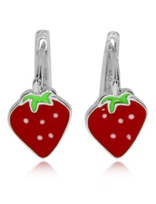 SilverRepublic Stříbrné dětské náušnice - Červené jahody