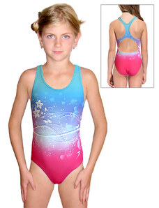 Ramisport Dívčí sportovní plavky jednodílné PD623 t113 růžovotyrkysové