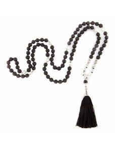 Bodhi Yoga Bodhi Mala náhrdelník Lava Stone / Okenit s černým střapcem, 108 korálků