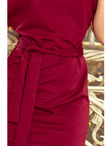 numoco Dámské šaty v bordó barvě s asymetrickou spodní částí a s páskem model 7499993