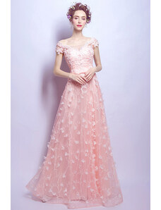 CELEBRE Dlouhé růžové společenské šaty č. 190088