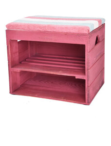 Dřevěný botník s lavicí, červená - 45 x 32 cm