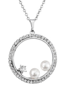 SkloBižuterie-F Náhrdelník Perly v kruhu s kameny Swarovski White Pearl