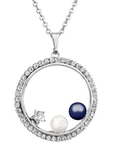 SkloBižuterie-F Náhrdelník Perly v kruhu s kameny Swarovski Blue Pearl