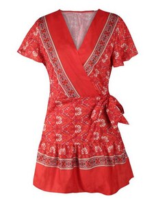 LM moda Krátké letní šaty červené zavinovací 183045