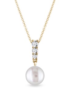 Zlatý přívěsek s perlou a 3 brilianty KLENOTA K0659013