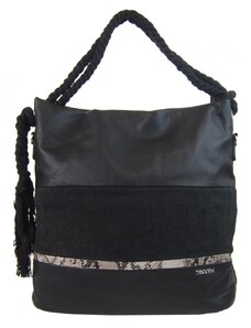 TESSRA Barebag Velká černá dámská kabelka s lanovými uchy 4543-BB