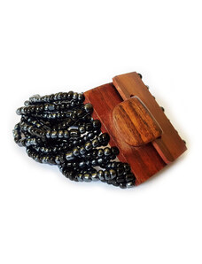 Touch of Bali / Wood & Beads Náramek s ebenovým zapínáním černo stříbrný