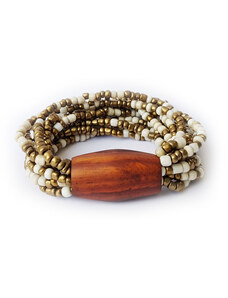Touch of Bali / Wood & Beads Korálkový náramek s ebenem bílo zlatý