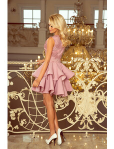 numoco Exkluzivní dámské šaty v barvě lila s krajkovým výstřihem model 7638090