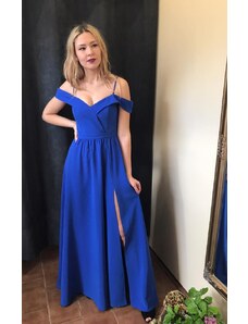 Dlouhé šaty Elizabeth s rozparkem modré Modrá 38