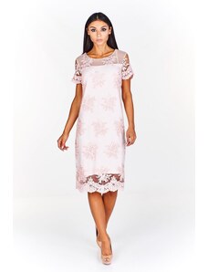 Elegantní celokrajkové šaty růžové