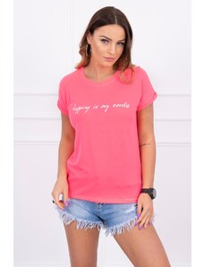 Dámské triko s nápisem neonově-růžové